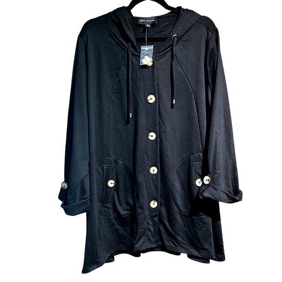Jones New York Sweaters - Jones New York Woman Black Button Front Hooded Cardigan Jacket Plus Size 2X NEW